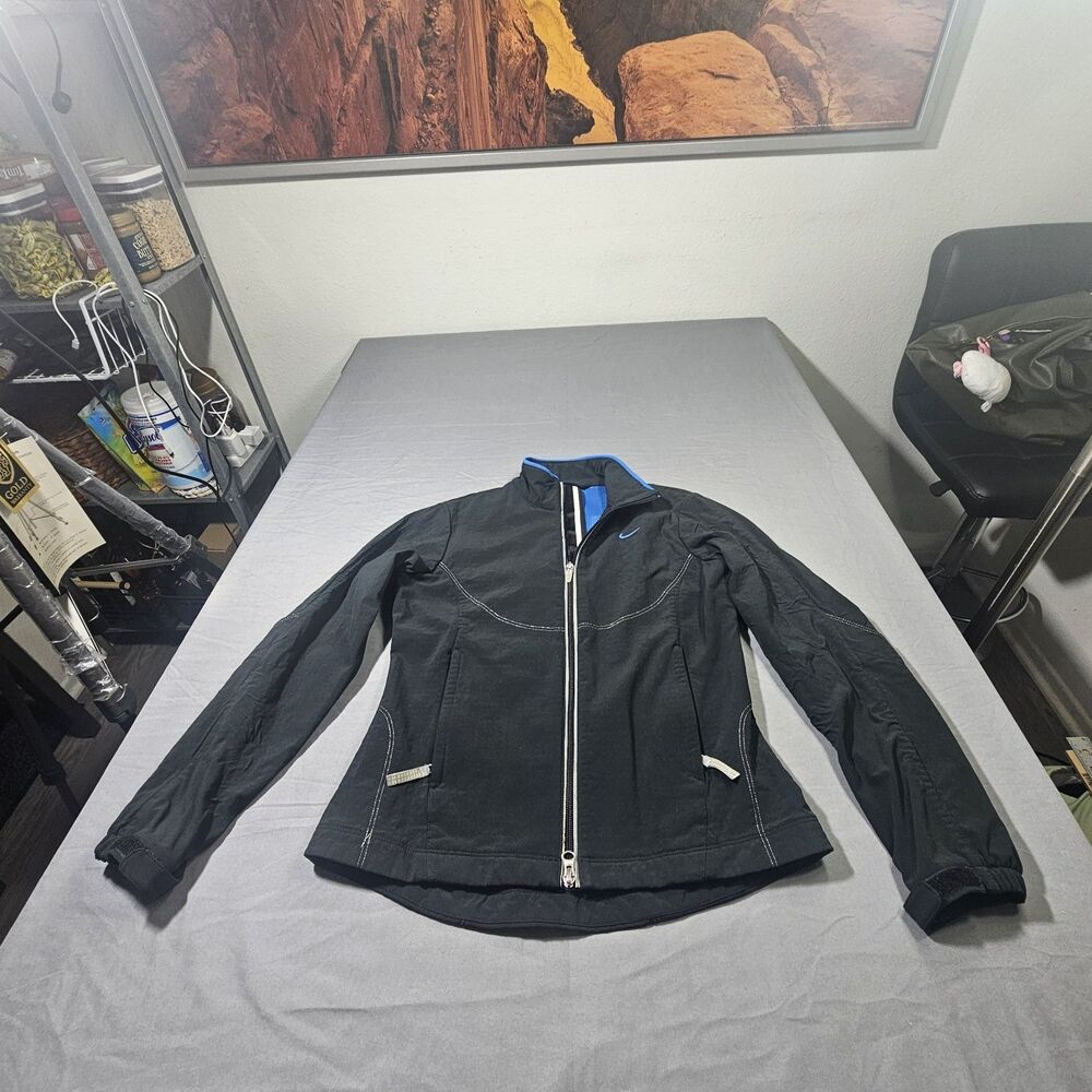 Vtg Nike Sphere Pro Womens Full Zip Jacket Black Blue XS Track Running Y2K